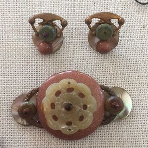 Vintage handmade pin and earrings